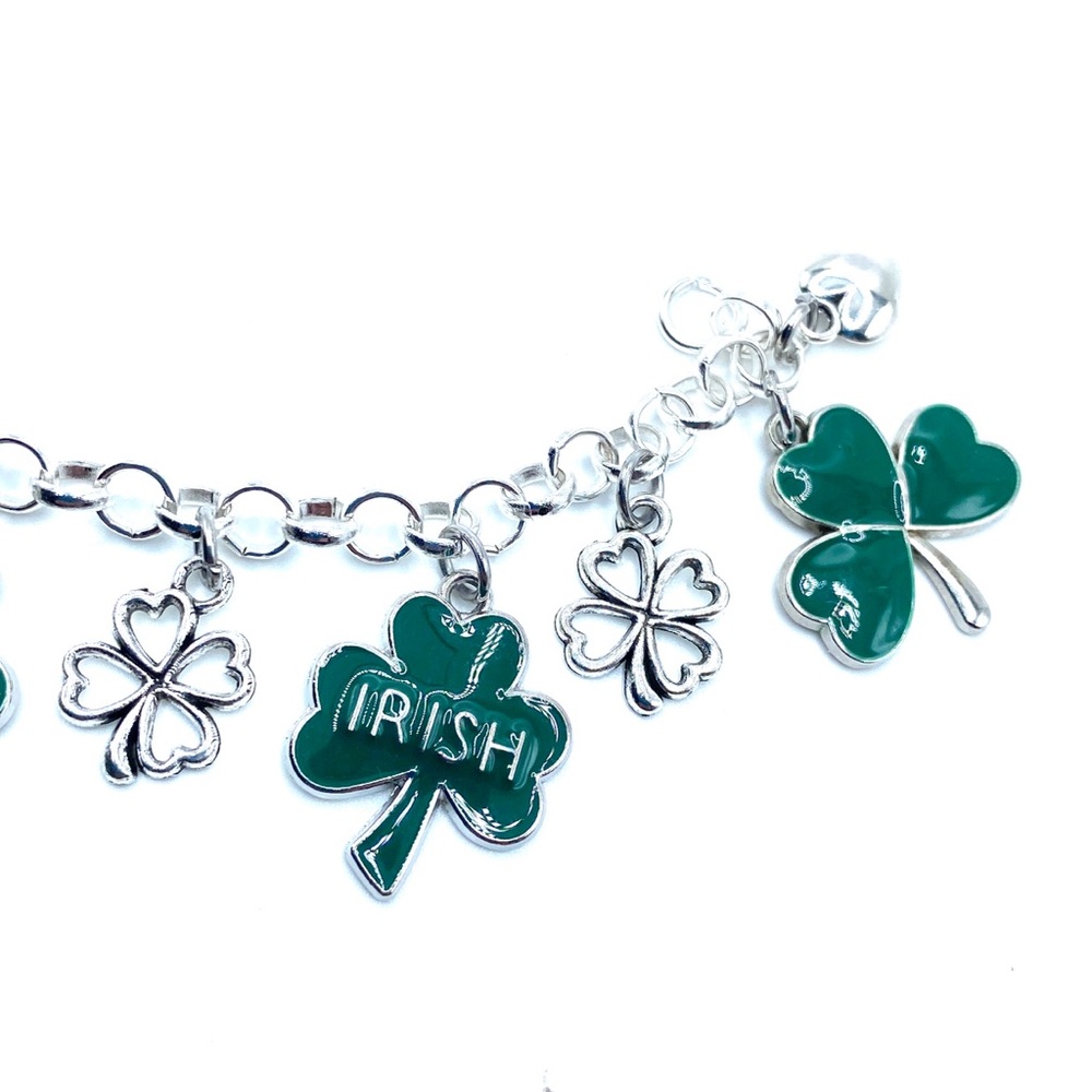 Green Shamrock Charm Bracelet Irish St Patrick’s Day Clovers - Picture 7 of 8